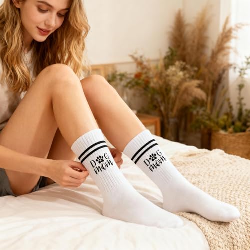 PIujsym Socken Hundemotiv,Bestickte Socken Mit Hundemotiv Für Frauen Mom Geschenk Hundebesitzer Frau Originelle Dog Mom Socke Ideal Als Geschenk Hundebesitzer Frau Zum Geburtstag Oder Alltag