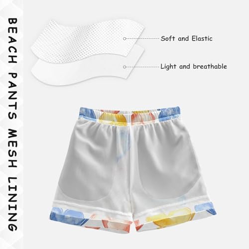 Pigsaly Boys' Swim Board Shorts Bright Watercolor Love Colorful Hearts Boy's Swim Trunks Kids Swimwear XS4