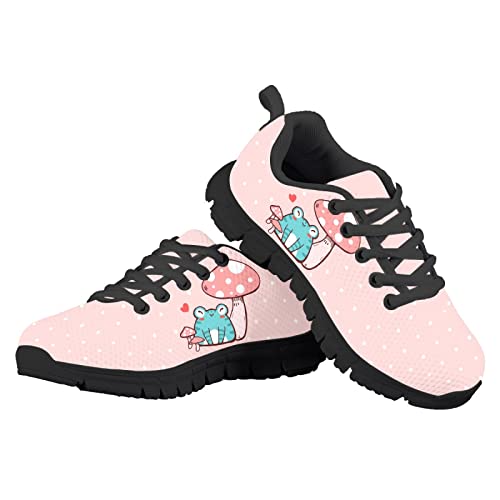 Yzaoxia Walking Shoes for Girls Kids Lace Up Running Shoes Breathable Mesh Sneakers Lightweight Athletic Shoes Black Sole Size 11-54