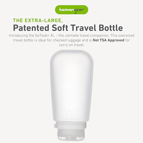 humangear GoToob+ (XL) | Refillable Silicone Travel Bottle | Locking Lid | Food-Safe Material | Clear, XL (6 fl.oz.; 177ml)