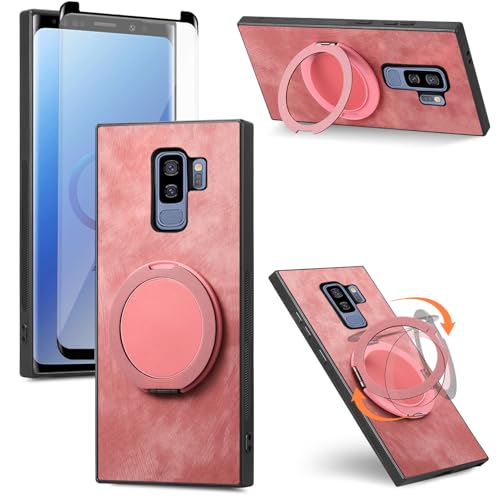 Asuwish Funda compatible con Samsung Galaxy S9 Plus y protector de pantalla de vidrio templado con soporte de anillo, soporte delgado, a prueba de golpes, S9+, 9S, 9+, S, 9, 9Plus, S9Plus, para