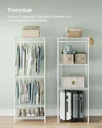 SONGMICS Armario de Ropa, Armario de Metal con Estantes Ajustables, Barras para Colgar y Ganchos, Duradero, Perchero Separable, Blanco Nube LGR431W01 - 11