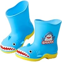 Glixoft Kids Wellies, Cartoon Rain Boots with Shark Pattern Non Slip Water Shoes Durable Waterproof Unisex High Rain Shoes Wellington Boots