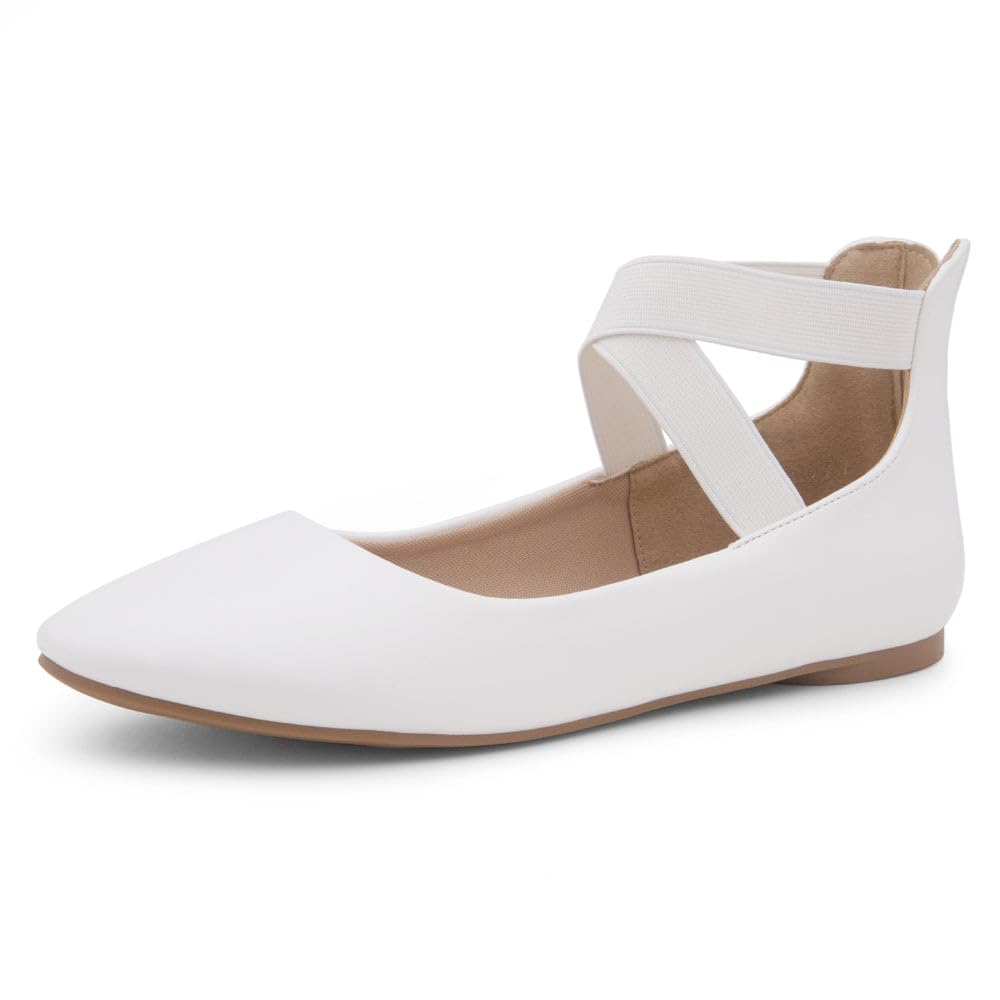 Shoe Land Women's Flats – Dressy & Casual Almond Toe Flat Shoes with Elastic Ankle Strap, Comfortable Slip-On Ballet Flats for Work, Office & Special