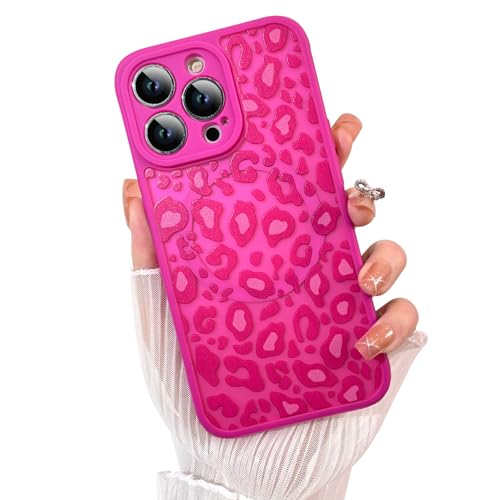 Image of KANGHAR Case for iPhone 13 Pro Max Hot Pink Leopard Printed Pattern | Cute Cheetah [Compatible with Magsafe] Protective Magnetic Case for Girls Women 6.7 inch