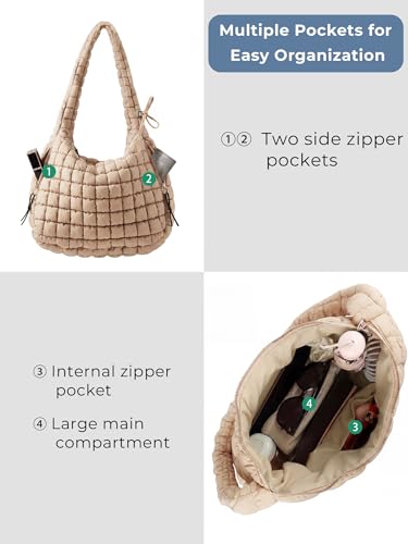 Image of Puffer Quilted Tote Bag for Women Nylon Crossbody Bags Puffy Purse Hobo Large Shoulder Bag Trendy