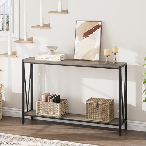 GAOMON Console Table, 2-Tier Entryway Table with Storage, 43" Narrow Sofa Table with V Design, Industrial Console Table for Entryway, Living Room, Hallway, Foyer, Corridor, Office-Grey