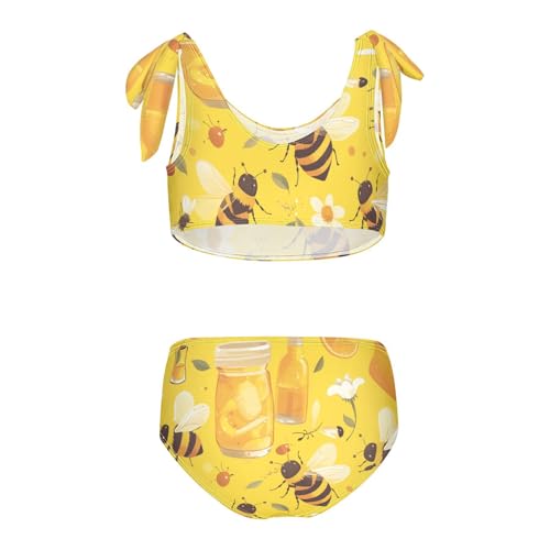 KLL Bees on Yellow Girl 2 Piecing Bikini Sets Scoop Neck Bathing Suit Swimwear Cute Shoulder Strap2