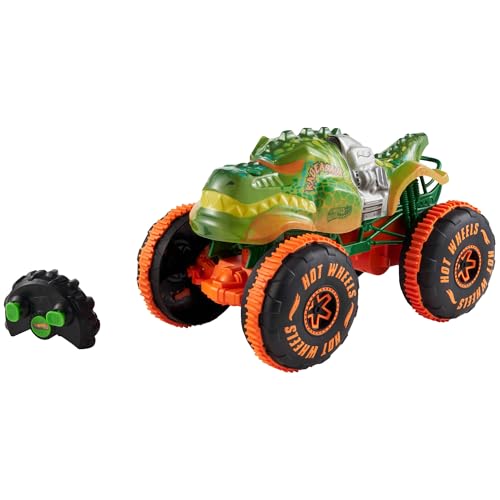 Hot Wheels Monster Trucks RC Rageasaur Pojazd zdalnie sterowany Zabawka w skali 1:15 z oponami Grip Action do jazdy po różnorodnych powierzchniach i popisów kaskaderskich, JBH03
