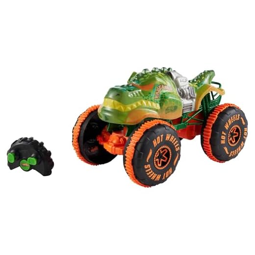 Hot Wheels Monster Trucks Spielfahrzeug mit Fernbedienung, Rageasaur RC im Maßstab 1:15 mit Profilreifen für Gelände- und Stunt-Action,JBH03