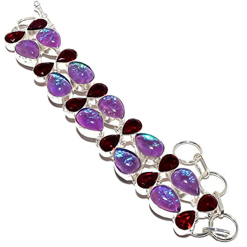 Bracelet multi-pierres en opale violette et grenat, bijoux artisanaux en argent