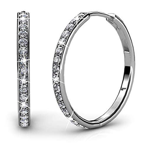 Cate & Chloe Bianca 18k White Gold Hoop Earrings with Swarovski Crystals, Crystal Drop Dangle Earrings, Best Silver Hoops for Women, Sparkle Round Hoops for Ladies, Hoop Earrings (White Gold)