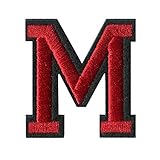 Red on Black Monogram Letter Patch Appliqued Embroidery Iron/Sew On Badge DIY Decorate for Jackets,Hats,Pants,Shoes (M)