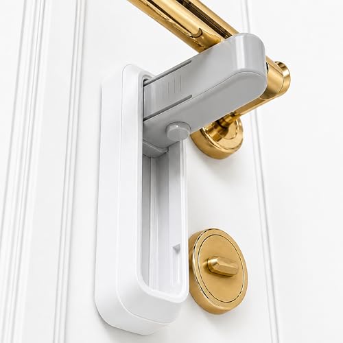 Cheeky Monkey Door Lever Lock | 2 Pack | No-Drill Child Safety Door Handle Lock | Strong Adhesive | Baby Proofing for Home Kitchen Bedroom & Bathroom | White
