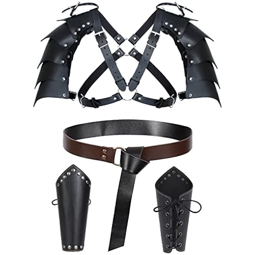 Medieval Knight Leather Belt Shawl Men Renaissance Half Shoulder Cape Scarf Buckle Bracers Retro Accessories(Type12)