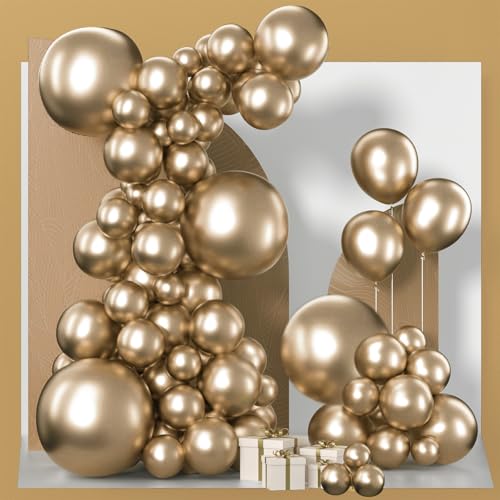 PartyWoo Metallic Gold Balloons 152pcs Different Sizes of 18 12 10 5 Inch Chrome Gold Balloon Arch Kit Garland for Birthday Graduation Baby Shower Wedding Bachelorette Party Decorations Gold-G127 by PartyWoo - Used condition - US$6.41