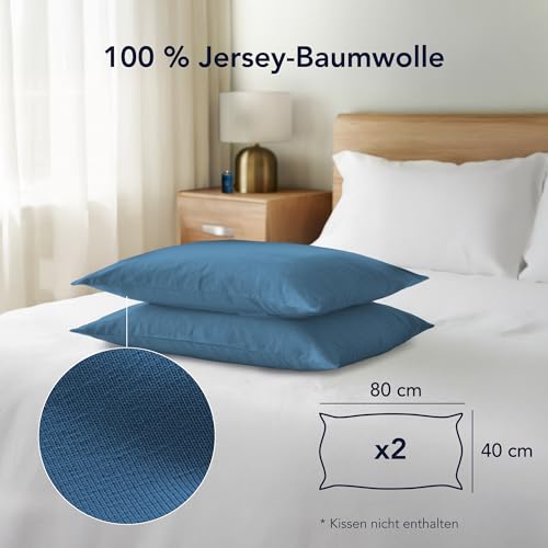Dreamzie Kissenbezug 40 x 80 (Set mit 2) - 100% Jersey Baumwolle 150 g/qm Kissenbezüge -Blau - Für Kissen 40 x 80 cm - Kissenhülle - Kissenbezug - Resistent und Hypoallergen 2