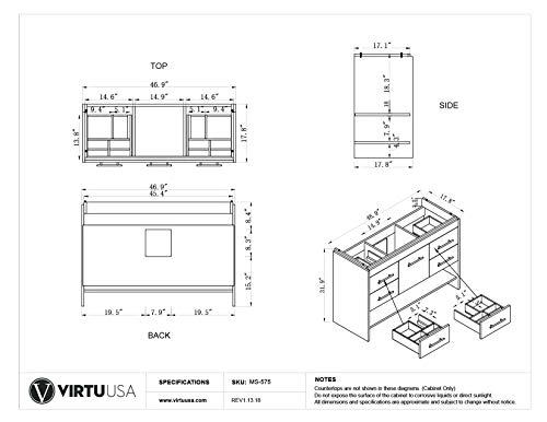 Virtu Usa Gloria 48 Inch Single Sink Bathroom Vanity Set In White W/Integrated Square Sink, White Ceramic Countertop, Single Hole Polished Chrome, 1 Mirror - Ms-575-C-Wh #TOP7