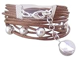 Bracelet wrap marron avec perles et disque martelé