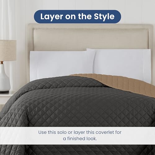 Image of Martex Reversible Coverlet, Twin, Graphite /Khaki | Lightweight, Durable, Soft, Easy Care, Reversible