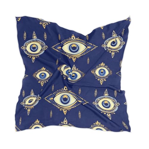Evil Eye Symbols Silk Like Head Scarf for Women,Soft Fashion Neck Scarf Square Satin Head Scarf 23.6 Inches