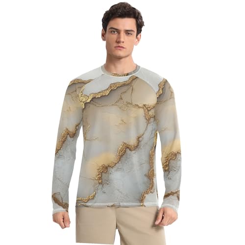 Marble White Neutral UPF 50+ Long Sleeve Sun Shirt Loose Crew Neck Elasticity Mens Sun Shirts Protection Long Sleeve Beach