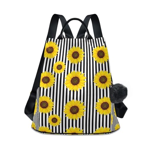 Sac à dos à rayures et tournesols pour femme au design moderne et estival