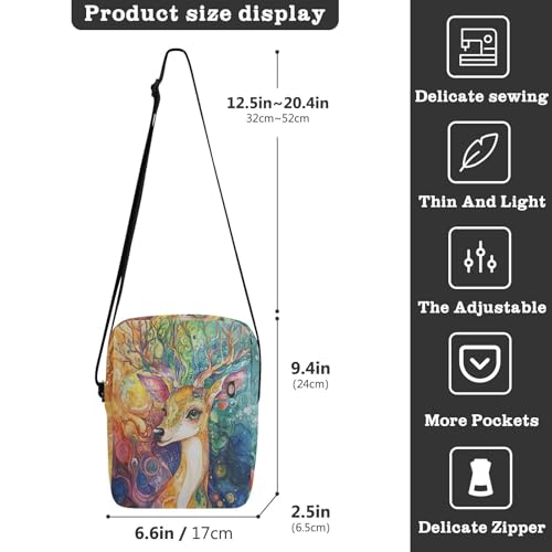 mens messenger bag Crossbody Small Bag For Women Woman Shoulder Handbags Adjustable Strap for outdoor sports outdoor sports- Colorful Deer3