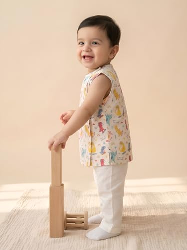 Image of POLKA TOTS Pure Cotton New Born Dress | Ultra-Soft, Breathable & Lightweight Sleeveless Jhabla Pant Set for Baby Boys & Girls | Baby Summer Clothes | Traditional Jabla & Pyjama Set for Newborns