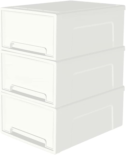 Cetomo 5L*3 Compact Stacking Storage Drawer, Plastic Drawer Organizer with white Doors for Undersink, Kitchen, Pantry, Desk, and Home De-Clutter, Store Shoes and Craft Supplies, 3-Pack, White