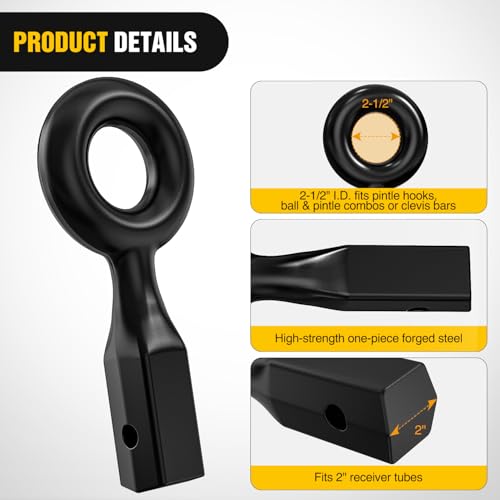 Image of Nilight Heavy Duty Forged Receiver Mount Tow Eye,12,000 lb Towing Capacity,2 inch Receivers,Black Powdercoat,Trailers and Towing Accessories
