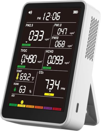 Image of 16-in-1 Indoor Air Quality Monitor, High-Precision Multi-Parameter Smart Air Quality Tester with HD Real-Time Color Screen, Portable Air Quality Monitor for Home, Office, Cars, Bedroom (Ivory White)