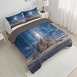 Bettdecke 140x200cm 4 Jahreszeiten, Ägyptische Pyramiden Steppdecke, Blau Warme Ganzjahresdecke, Natur Wüste Sonnenlicht Waschbar Bettdecke ohne Bezug mit 1 Kissenbezug 80x80cm