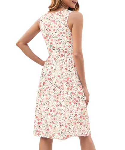 Image of KUOTAI Womens Summer Dresses Sleeveless Casual Loose Swing Button Down Midi Dress V-Neck Flowy A-Line Sundress