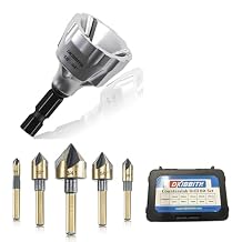 Precision 5-Piece Countersink Drill Bit Set 1/4 to 3/4 and Tungsten Carbide Deburring Chamfer Tool 1/8" to 3/4" Diameter External Burr Removal for Metalworking, and Plumbing, with Carrying Case
