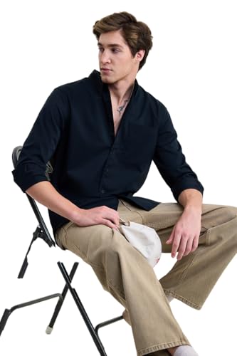 Image of SNITCH Men Casual Shirt | Regular Fit Long Sleeve Button-Down Collar Textured Style | Durable Polyester Twill & Single Patch Pocket for Work