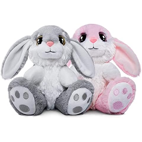 2Pack Easter Bunny Stuffed Toy, 22cm/8.5" Stuffed Bunny Plush with Floppy Ears, Machine Washable& Softness, Plush Rabbit Teddy for Girls Boys Kids Babies Great Easter Gifts Decoration (Gray &Pink) Cover