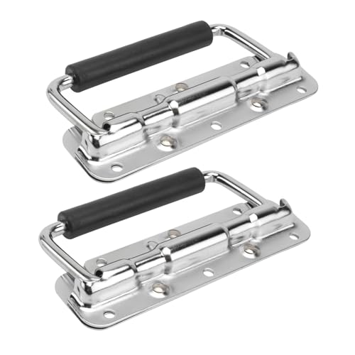 KOCKSHION 2個 フライトケース用クロームメッキ折りたたみハンドル バネ内蔵 高硬耐錆鉄製 インストゥルメント ツールケース対応 多機能収納