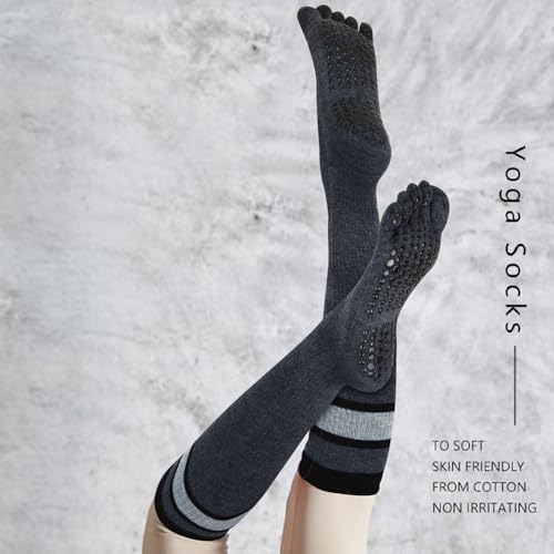 Image of Benefeet Sox Womens Knee High Toe Socks Non Slip Long Toe Socks Unisex Five Finger Socks Knee High Yoga Socks with Grips
