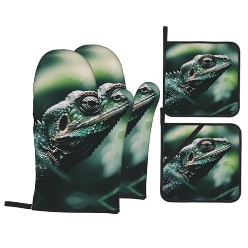 WZYWHJ Set di 4 guanti da forno e presine, guanti da forno, presine e guanti da forno per cucina, cottura al forno, grigliate, salamandra stampata