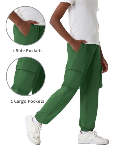 EXARUS 3 Pack Boys Cargo Joggers Hiking Pants Kids Lightweight Quick Dry Drawstring Elastic Waist Athletic 6-14Y4