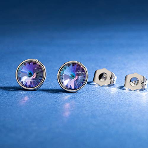 Round Austrian Crystal Stud Earrings for Women Fashion 925 Sterling Silver Hypoallergenic Jewelry3