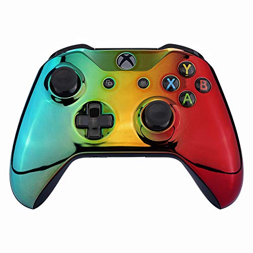 eXtremeRate Tri-Color Gradient Faceplate Cover, Chrome Cyan Gold Red Front Housing Shell Case