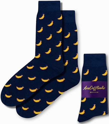 AUSCUFFLINKS Banana Socks for Him Fruit Lover Fruits Farmer | Woven Socks | Present for Work Colleague | Bday Gift for Guys (Banana)