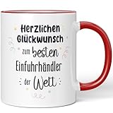 JUNIWORDS Tasse, Herzlichen Glückwunsch zum besten Einfuhrhändler der Welt, Rot (7630963)