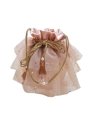 Sac potli rose clair artisanal : pochette indienne brodée de mariage pour femme