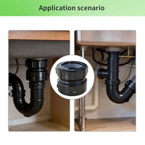 Image of Lesso 1-1 /4 Inch ABS P-Trap Adapter, Black, 2 Pack | SPG x SJ Connection, Plastic Nut & Washer, Leak-Proof, For Sink Drain Plumbing Systems