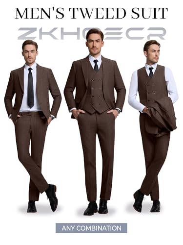 Men's Suits Herringbone Tweed Suits for Men Retro 3 Piece Peak Lapel Blazer Wedding Prom Suit Jacket Vest Pants Set3