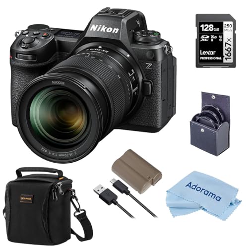 Nikon Z6III Mirrorless Camera with NIKKOR Z 24-70mm f/4 S Lens, Bundle with Filter Kit, 128GB Memory Card, Battery, Bag, Cleaning Cloth