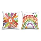 Joymaison Kids Cute Flower Inspiring Throw Pillow Covers 18x18 Inch Set of 2 It’s OK Inspirational Rainbow...